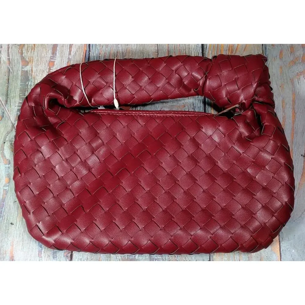 SKMQAKU - Knoted Woven Handbag Pull Zipper Closure - Claret - NEW in Box‎